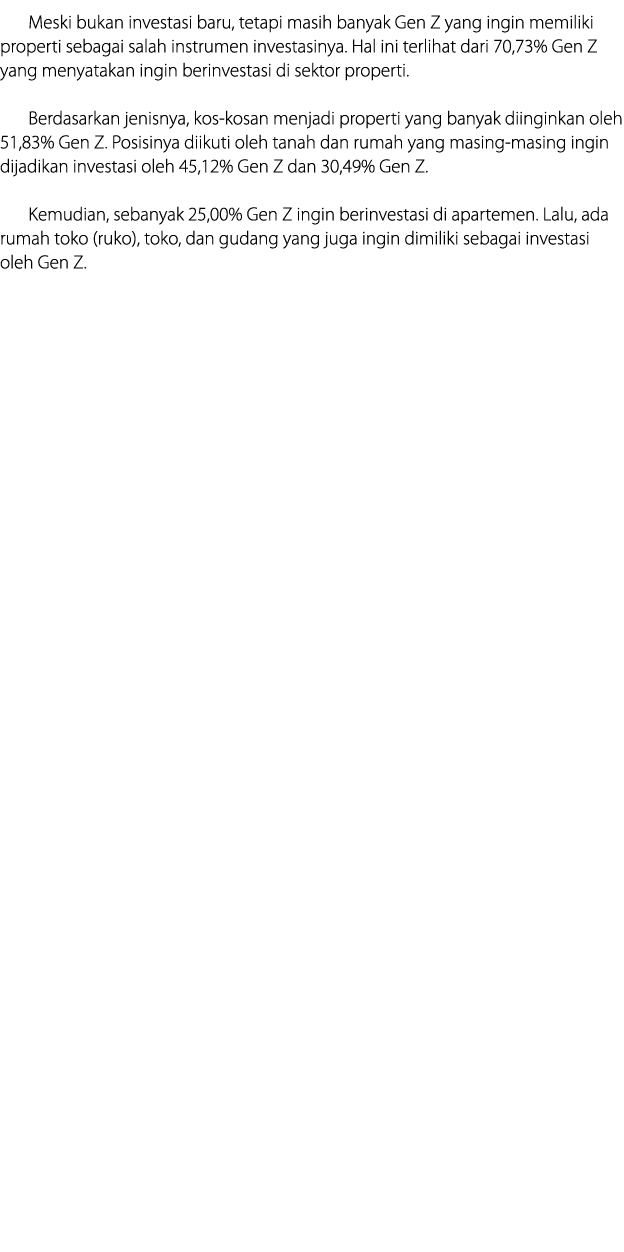 Meski buka﻿n investasi baru, tetapi masih banyak Gen Z yang ingin memiliki properti sebagai salah instrumen investasi...